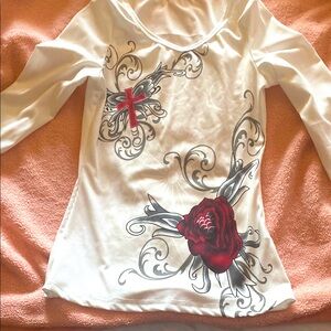 Elegant White and Red Women's Top